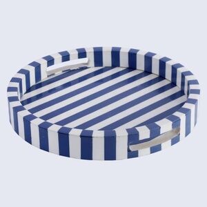 Handicrafts Home Blue & White Stripe Resin 12" Round Tray, NWT